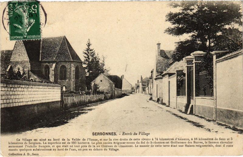 Carte postale ancienne Serbonnes entree du Village