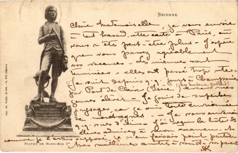 Carte postale ancienne Brienne Statue de Napoleon 1er