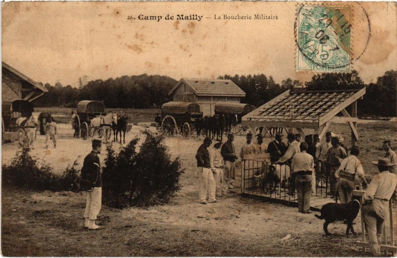 Carte postale ancienne Mailly le Camp Boucherie Militaire à Mailly-le-Camp