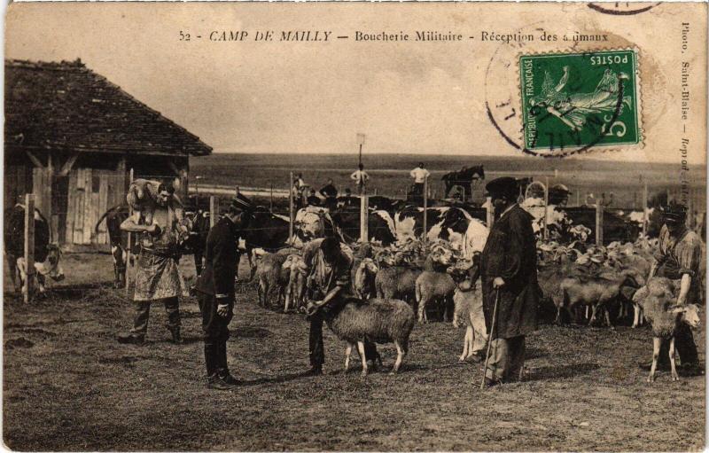 Carte postale ancienne Mailly le Camp Boucherie Militaire à Mailly-le-Camp