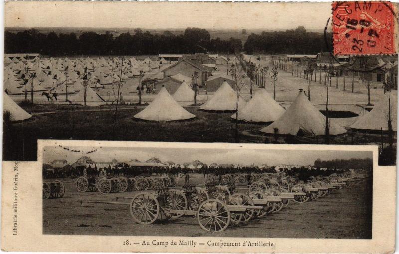 Carte postale ancienne Mailly le Camp campement d'Artillerie à Mailly-le-Camp