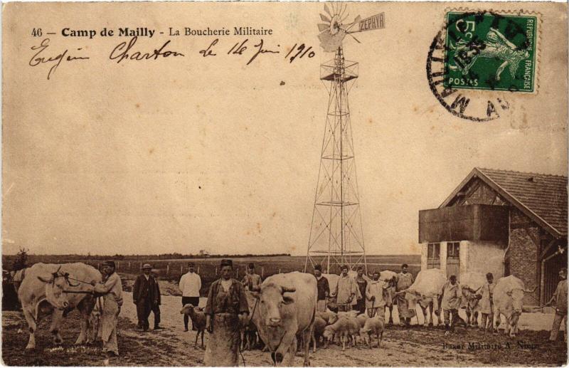 Carte postale ancienne Mailly le Camp Boucherie Militaire à Mailly-le-Camp