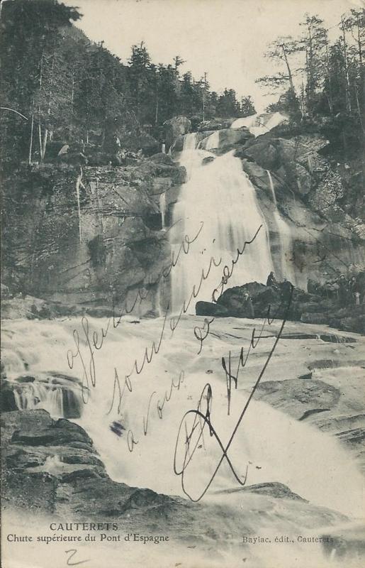 Carte postale ancienne Chute supérieure du Pont d'Espagne à Cauterets