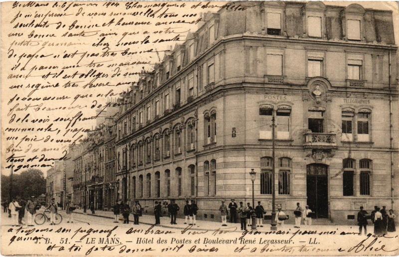 Carte postale ancienne Le Mans Hotel des Postes au Mans