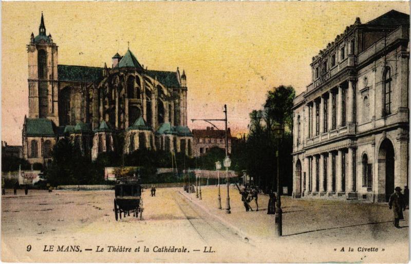 Carte postale ancienne Le Mans le Theatre et la Cathedrale au Mans