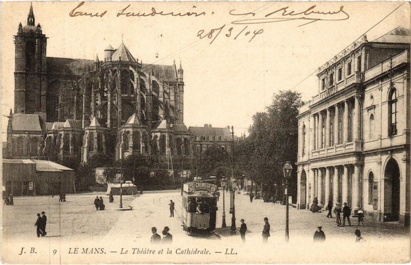Carte postale ancienne Le Mans le Theatre et la Cathedrale au Mans