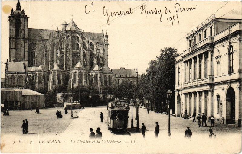 Carte postale ancienne Le Mans le Theatre et la Cathedrale au Mans