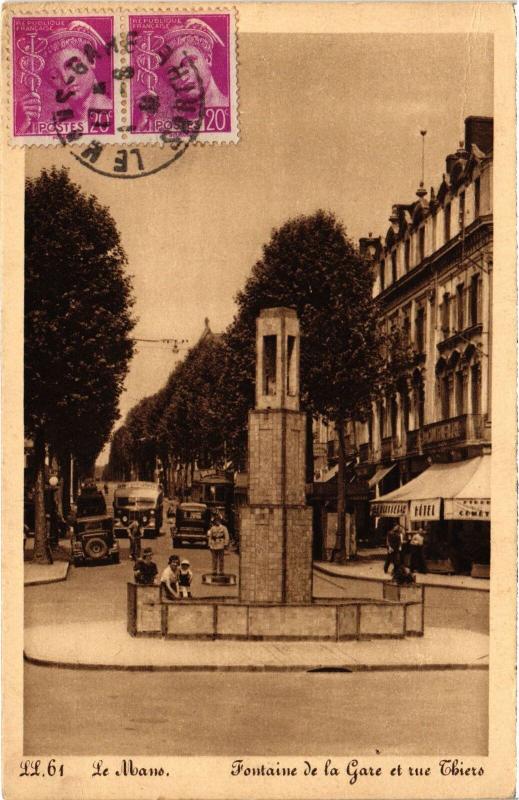 Carte postale ancienne Le Mans Fontaine de la Gare et Rue Thiers au Mans