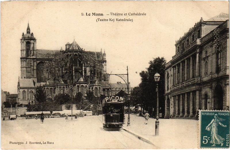 Carte postale ancienne Le Mans la Cathedrale et Theatre au Mans