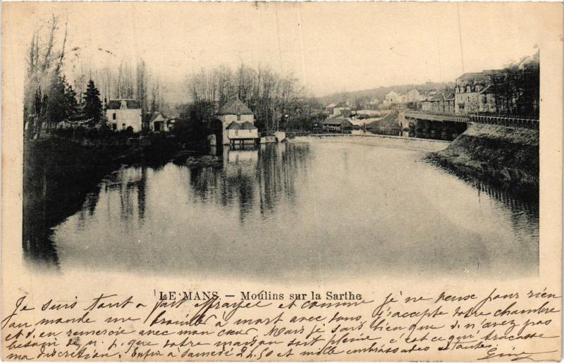 Carte postale ancienne Le Mans Moulins sur la Sarthe au Mans