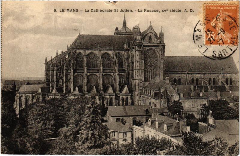 Carte postale ancienne Le Mans Cathedrale Saint-Julien la rosace au Mans