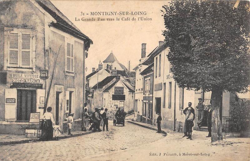 Carte postale ancienne Montigny Sur Loing - La Grande Rue Vers Le Cafe De L'Union à Montigny-sur-Loing
