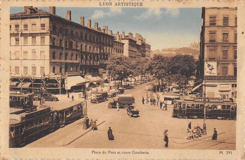 Carte postale ancienne Lyon - Place Du Pont Et Cours Gambetta à Lyon