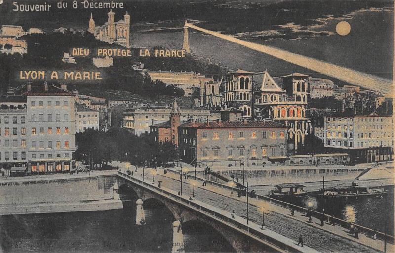 Carte postale ancienne Lyon - Dieu Protege La France - Souvenir Du 8 Decembre - Lyon A Marie à Lyon