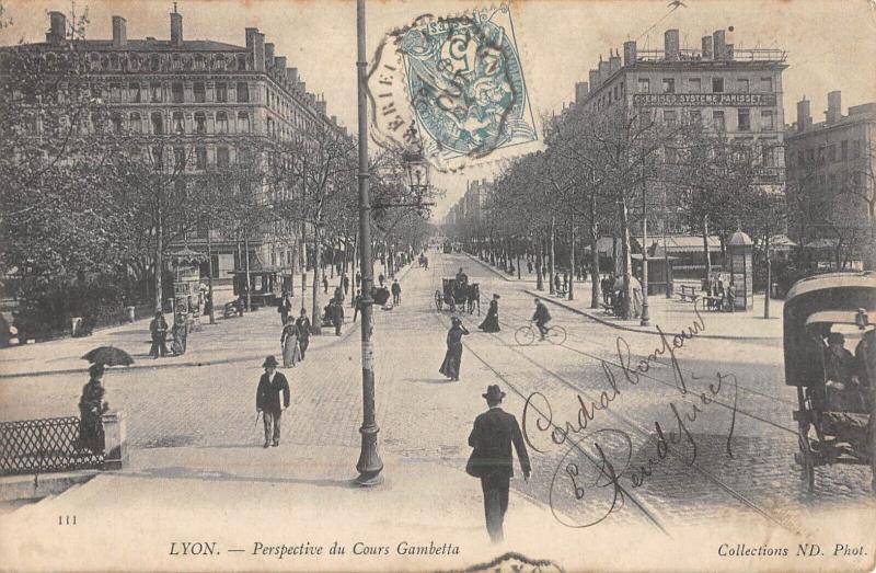 Carte postale ancienne Lyon - Perspective Du Cours Gambetta à Lyon