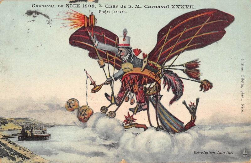 Carte postale ancienne Carnaval De Nice - 1909 - Char De S.m.carnaval - Projet Jarnach