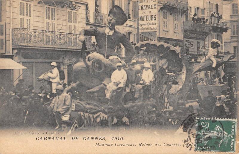 Carte postale ancienne Carnaval De Cannes - 1910 - Madame Carnaval - Retour Des Courses - Char à Cannes