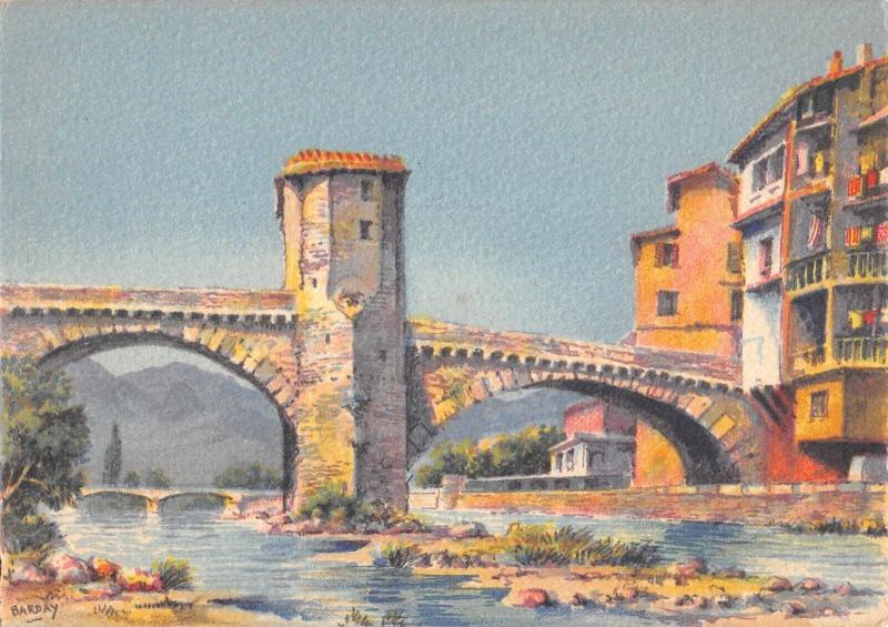 Carte postale ancienne Sospel - Le Vieux Pont - Cpa Illustrateur à Sospel