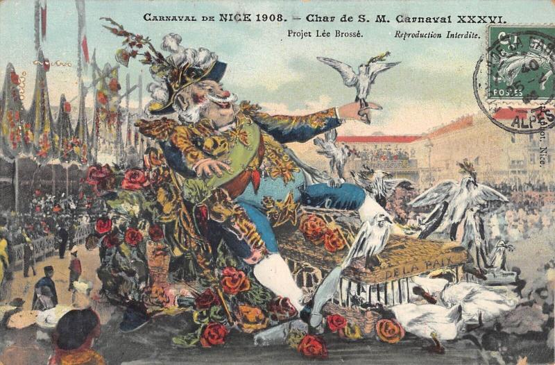 Carte postale ancienne Carnaval De Nice 1908 - Char De S.M. Carnaval