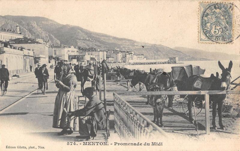 Carte postale ancienne Menton - Promenade Du Midi à Menton