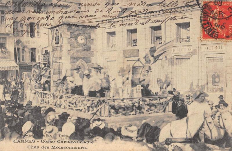 Carte postale ancienne Cannes - Corso Carnavalesque - Char Des Moissonneurs à Cannes