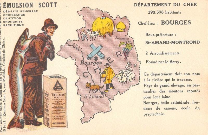 Carte postale ancienne Cpa Representant Le Departement Du Cher - Publicite
