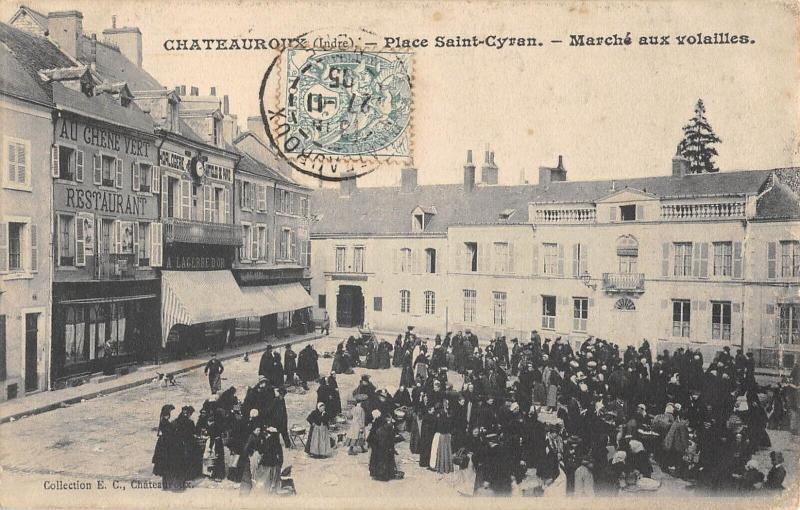 Carte postale ancienne Chateauroux - Place Saint Cyran - Marche Aux Volailles à Châteauroux