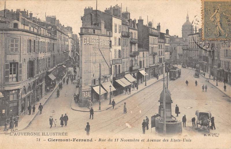 Carte postale ancienne Clermont Ferrand - Rue Du 11 Novembre Et Avenue Des Etats Unis à Clermont-Ferrand