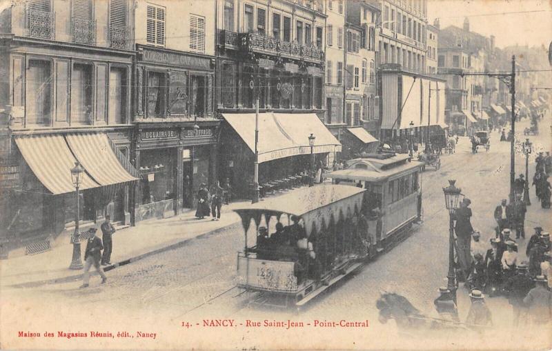 Carte postale ancienne Nancy - Rue Saint Jean - Point Central - Tramway à Nancy