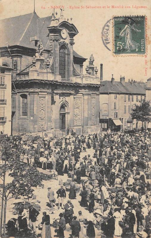 Carte postale ancienne Nancy - Eglise Saint Sebastien Et Marche Aux Legumes à Nancy