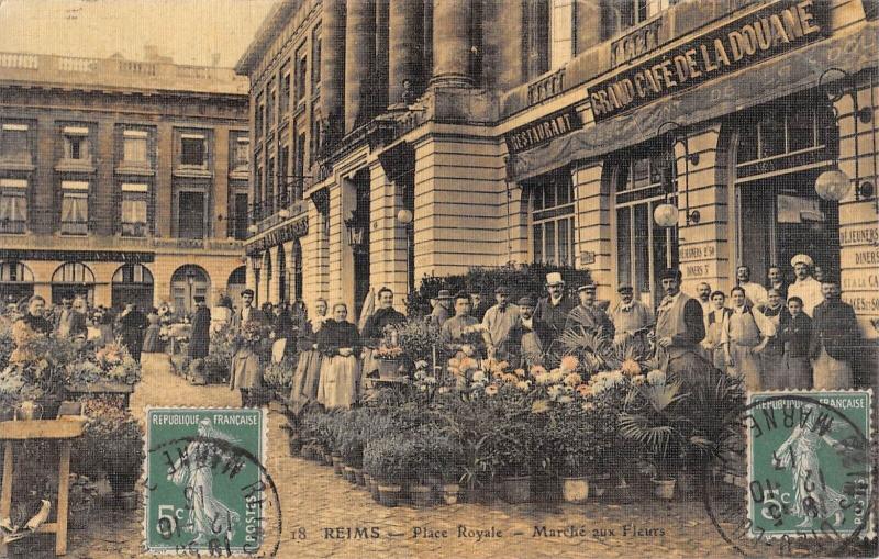 Carte postale ancienne Reims - Place Royale - Marche Aux Fleurs - Cpa Toilee à Reims