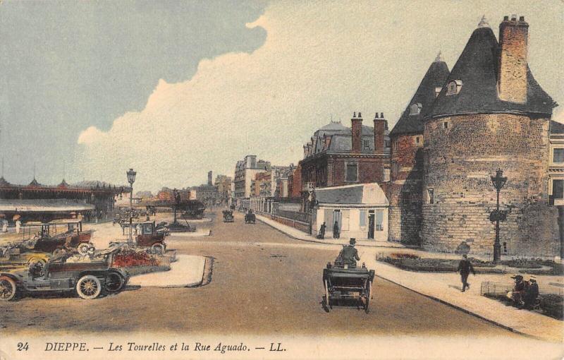 Carte postale ancienne Dieppe - Les Tourelles Et Rue Aguado à Dieppe