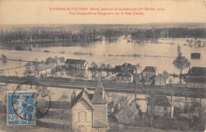 Carte postale ancienne Saint Pierre Du Vauvray - Pendant Les Inondations - Pont D'Ande à Saint-Pierre-du-Vauvray