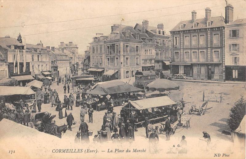 Carte postale ancienne Cormeilles - La Place Du Marche à Cormeilles