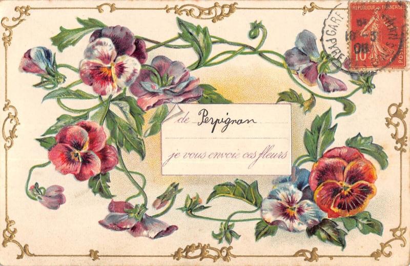 Carte postale ancienne De Perpignan - Je Vous Envoie Ces Fleurs - Cpa Gaufree à Perpignan