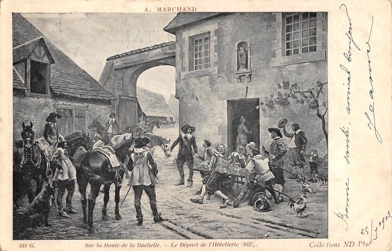 Carte postale ancienne Sur La Route De La Rochelle - Le Depart De L'Hotellerie 1627 à La Rochelle