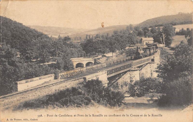 Carte postale ancienne Pont De Confolens Et Pont De La Rozeille Au Confluent De La Creuse /TRAIN à Confolens