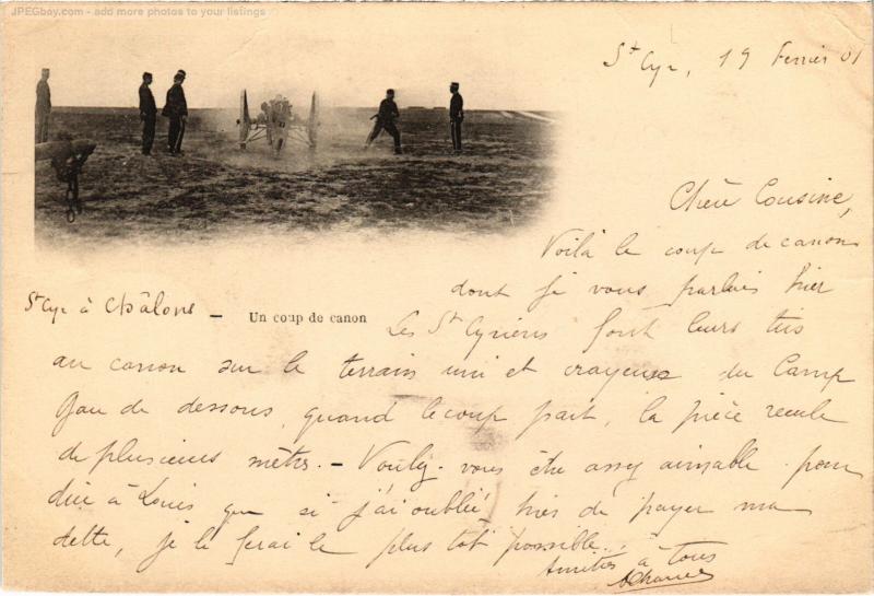 Carte postale ancienne St Cyr l'Ecole un coup de canon