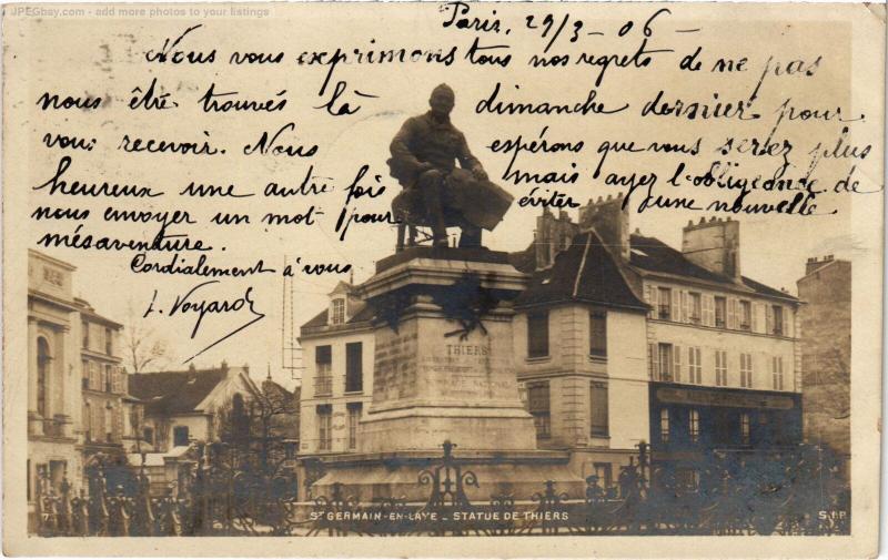 Carte postale ancienne St Germain Statue de Thiers