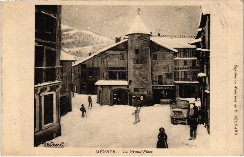 Carte postale ancienne Megeve - La Grand Place à Megève