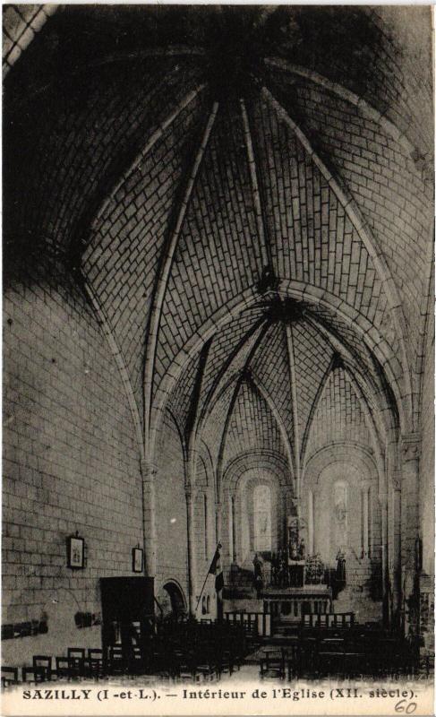 Carte postale ancienne Sazilly interieur de l'eglise à Sazilly