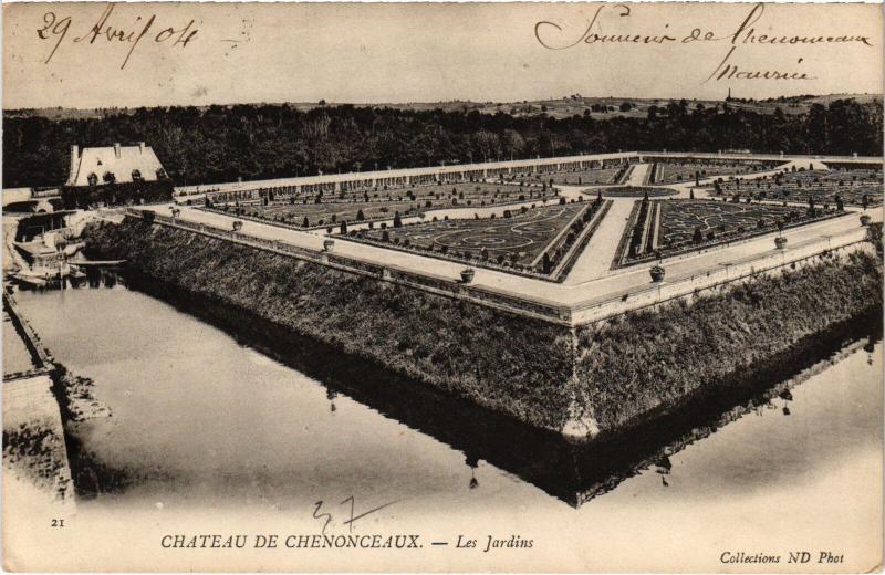 Carte postale ancienne Chenonceaux le Chateau les jardins à Chenonceaux