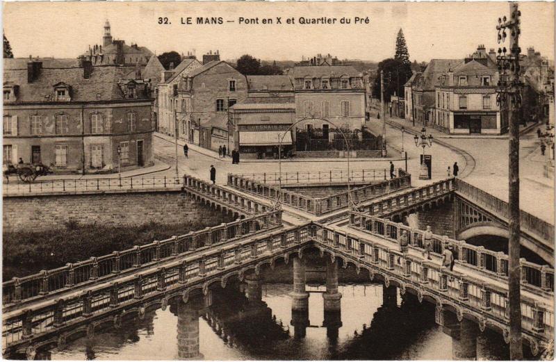Carte postale ancienne Le Mans Pont en X et Quartier du Pre France au Mans