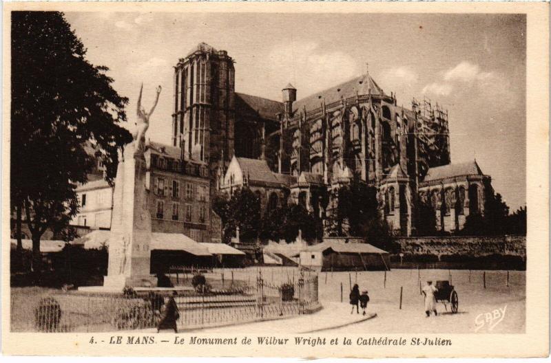 Carte postale ancienne Le Mans Monument de Wilbur Wright - Cathedrale France au Mans