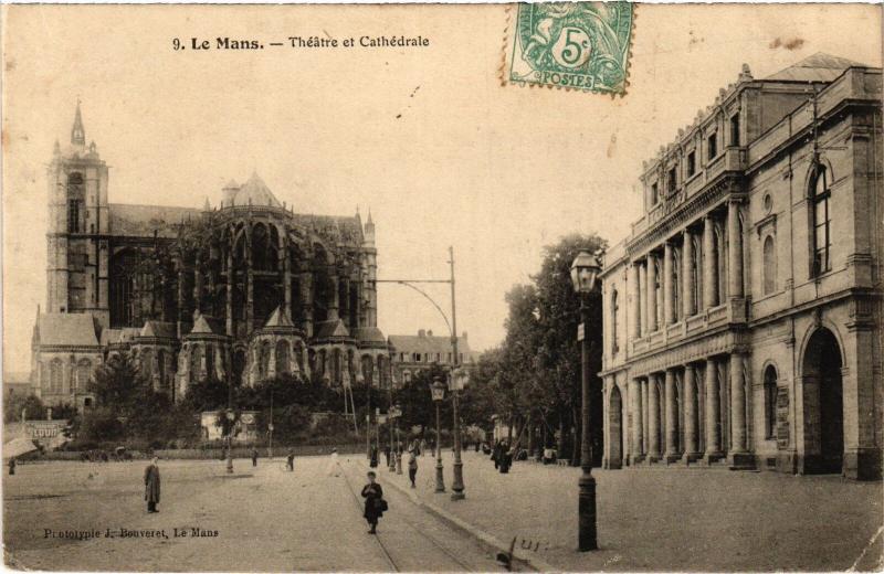 Carte postale ancienne Le Mans Theatre et Cathedrale France au Mans