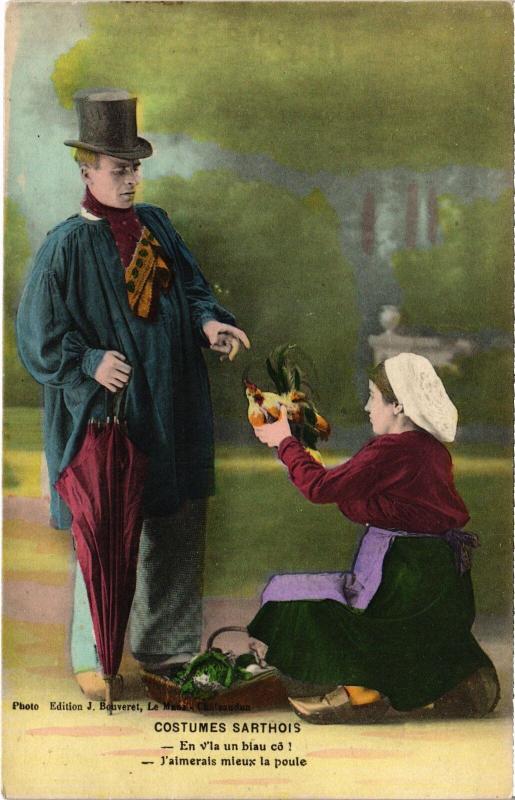Carte postale ancienne Costumes Sarthois - Types France