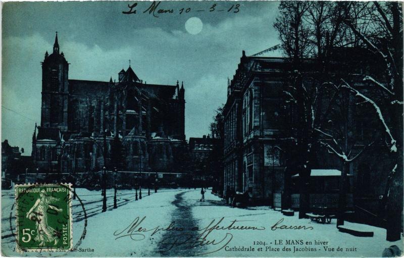 Carte postale ancienne Le Mans en Hiver - Cathedrale - Place des Jacobins - Nuit France au Mans