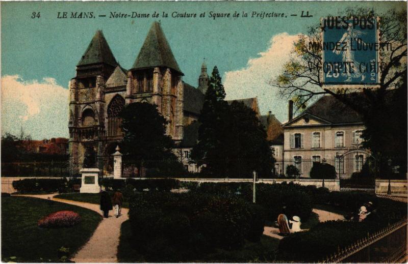 Carte postale ancienne Le Mans Notre-Dame de la Couture - Square de la Prefecture France au Mans