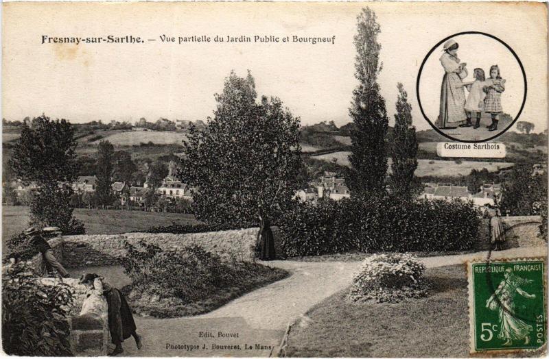 Carte postale ancienne Fresnay-sur-Sarthe Jardin Public et Bourgneuf France à Fresnay-sur-Sarthe