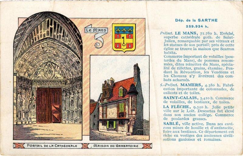 Carte postale ancienne Dep. de la Sarthe France